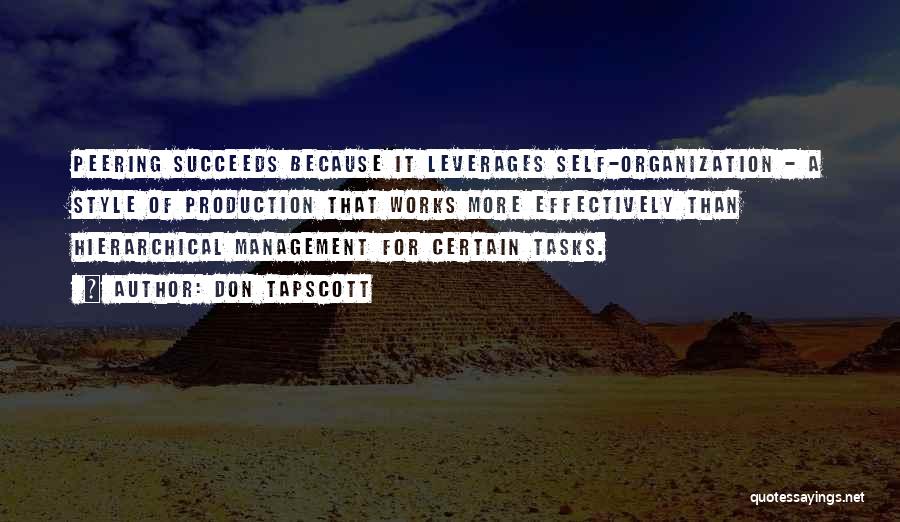 Don Tapscott Quotes: Peering Succeeds Because It Leverages Self-organization - A Style Of Production That Works More Effectively Than Hierarchical Management For Certain