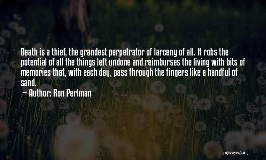 Ron Perlman Quotes: Death Is A Thief, The Grandest Perpetrator Of Larceny Of All. It Robs The Potential Of All The Things Left