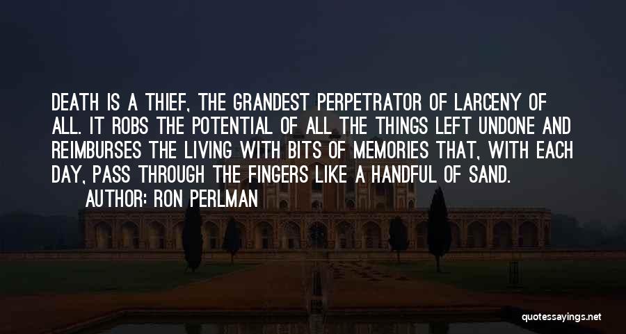 Ron Perlman Quotes: Death Is A Thief, The Grandest Perpetrator Of Larceny Of All. It Robs The Potential Of All The Things Left