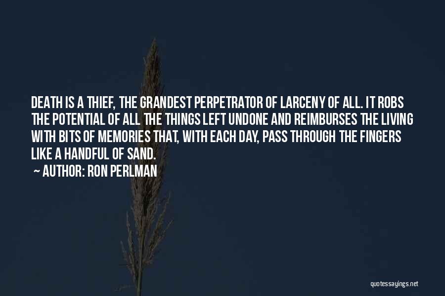 Ron Perlman Quotes: Death Is A Thief, The Grandest Perpetrator Of Larceny Of All. It Robs The Potential Of All The Things Left