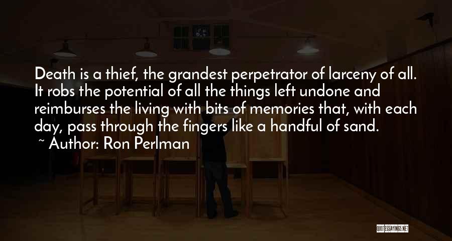 Ron Perlman Quotes: Death Is A Thief, The Grandest Perpetrator Of Larceny Of All. It Robs The Potential Of All The Things Left