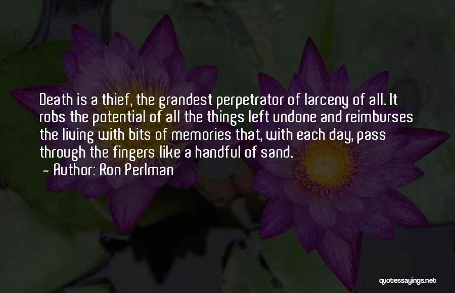 Ron Perlman Quotes: Death Is A Thief, The Grandest Perpetrator Of Larceny Of All. It Robs The Potential Of All The Things Left