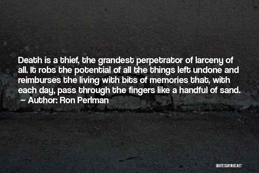 Ron Perlman Quotes: Death Is A Thief, The Grandest Perpetrator Of Larceny Of All. It Robs The Potential Of All The Things Left