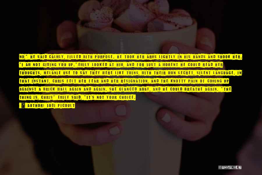 Jodi Picoult Quotes: No, He Said Calmly, Filled With Purpose. He Took Her Arms Lightly In His Hands And Shook Her. I Am