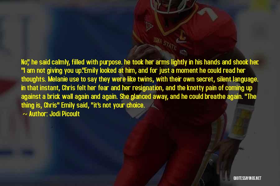 Jodi Picoult Quotes: No, He Said Calmly, Filled With Purpose. He Took Her Arms Lightly In His Hands And Shook Her. I Am