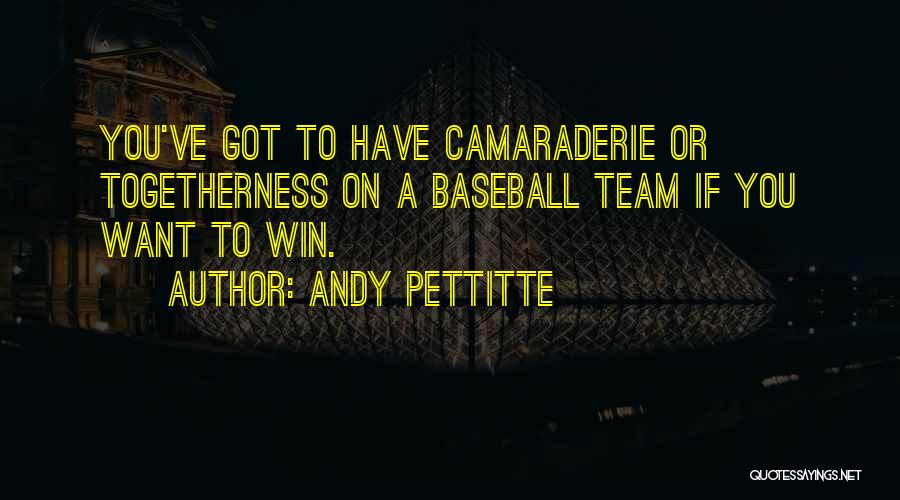 Andy Pettitte Quotes: You've Got To Have Camaraderie Or Togetherness On A Baseball Team If You Want To Win.