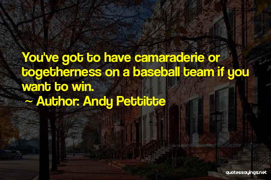 Andy Pettitte Quotes: You've Got To Have Camaraderie Or Togetherness On A Baseball Team If You Want To Win.