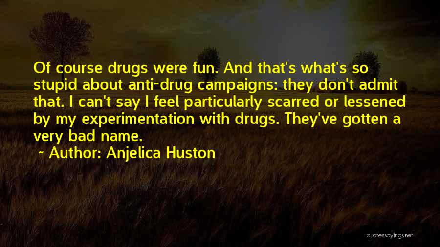 Anjelica Huston Quotes: Of Course Drugs Were Fun. And That's What's So Stupid About Anti-drug Campaigns: They Don't Admit That. I Can't Say