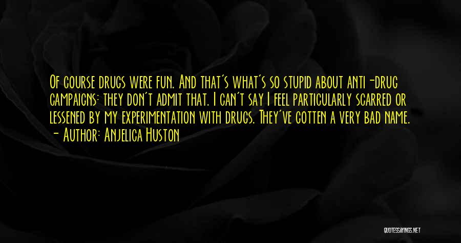 Anjelica Huston Quotes: Of Course Drugs Were Fun. And That's What's So Stupid About Anti-drug Campaigns: They Don't Admit That. I Can't Say