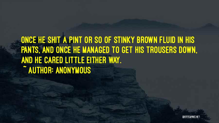 Anonymous Quotes: Once He Shit A Pint Or So Of Stinky Brown Fluid In His Pants, And Once He Managed To Get
