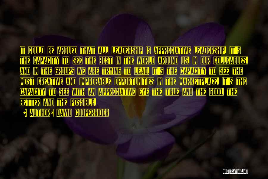 David Cooperrider Quotes: It Could Be Argued That All Leadership Is Appreciative Leadership. It's The Capacity To See The Best In The World