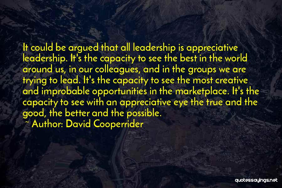 David Cooperrider Quotes: It Could Be Argued That All Leadership Is Appreciative Leadership. It's The Capacity To See The Best In The World