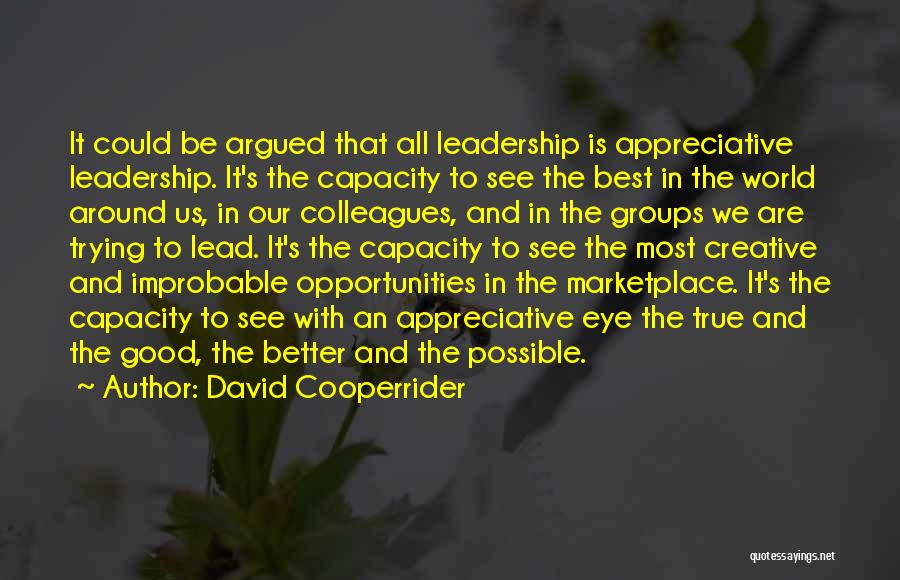 David Cooperrider Quotes: It Could Be Argued That All Leadership Is Appreciative Leadership. It's The Capacity To See The Best In The World