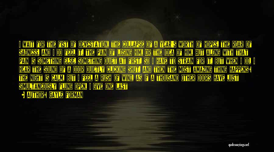 Gayle Forman Quotes: I Wait For The Fist Of Devestation, The Collapse Of A Year's Worth Of Hopes, The Roar Of Sadness. And