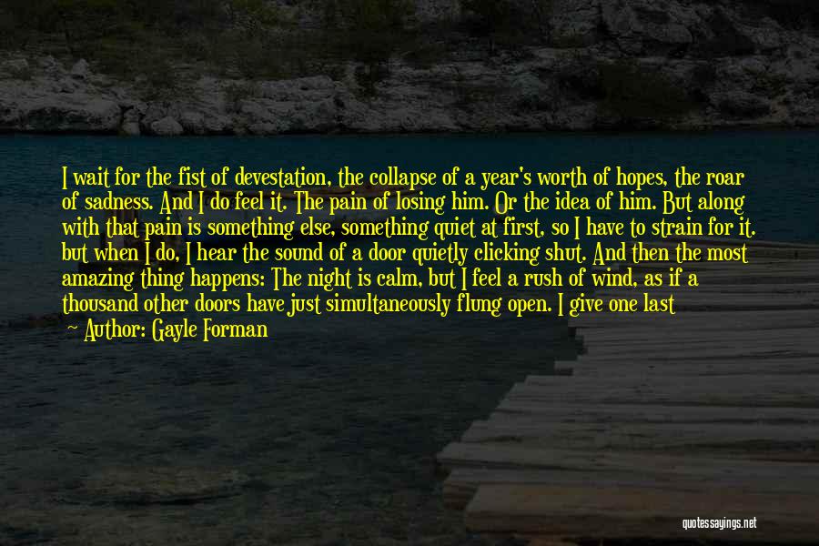 Gayle Forman Quotes: I Wait For The Fist Of Devestation, The Collapse Of A Year's Worth Of Hopes, The Roar Of Sadness. And