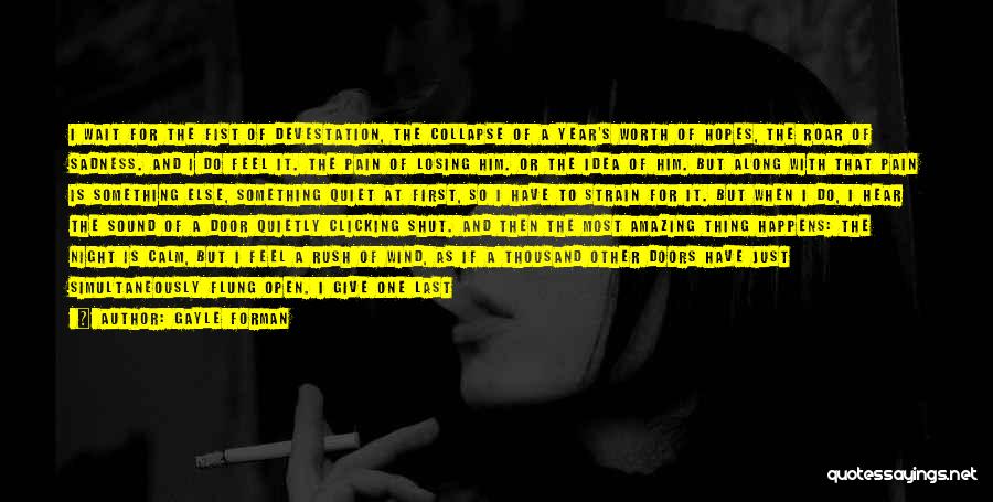 Gayle Forman Quotes: I Wait For The Fist Of Devestation, The Collapse Of A Year's Worth Of Hopes, The Roar Of Sadness. And