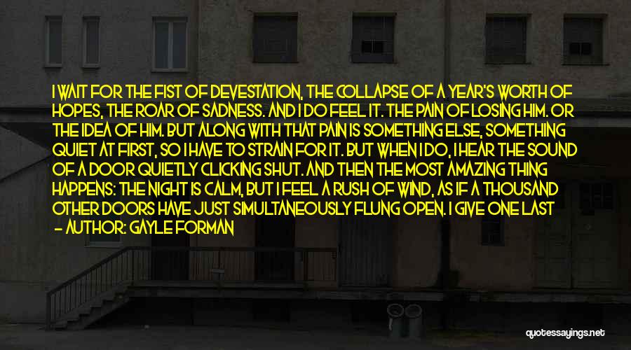 Gayle Forman Quotes: I Wait For The Fist Of Devestation, The Collapse Of A Year's Worth Of Hopes, The Roar Of Sadness. And