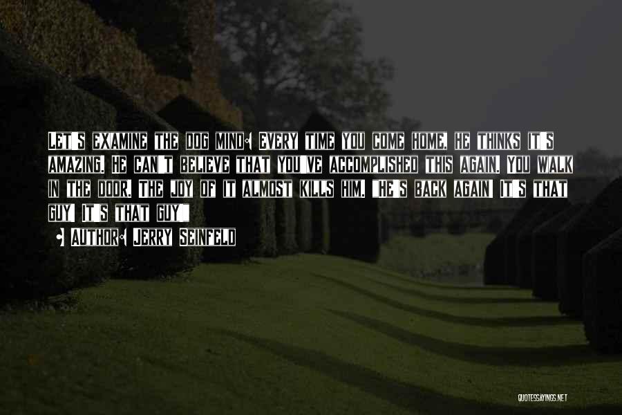 Jerry Seinfeld Quotes: Let's Examine The Dog Mind: Every Time You Come Home, He Thinks It's Amazing. He Can't Believe That You've Accomplished