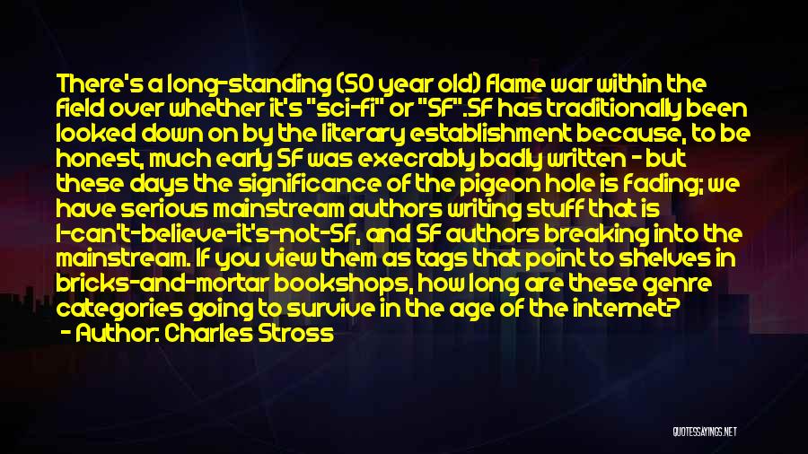 Charles Stross Quotes: There's A Long-standing (50 Year Old) Flame War Within The Field Over Whether It's Sci-fi Or Sf.sf Has Traditionally Been