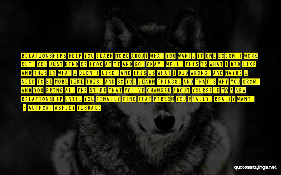 Ashley Tisdale Quotes: Relationships Help You Learn More About What You Want. If One Doesn't Work Out, You Just Kind Of Look At