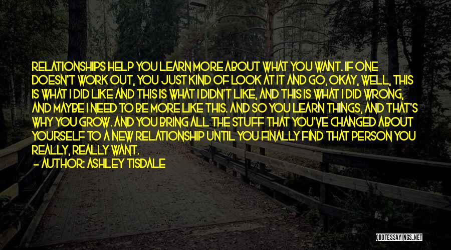 Ashley Tisdale Quotes: Relationships Help You Learn More About What You Want. If One Doesn't Work Out, You Just Kind Of Look At