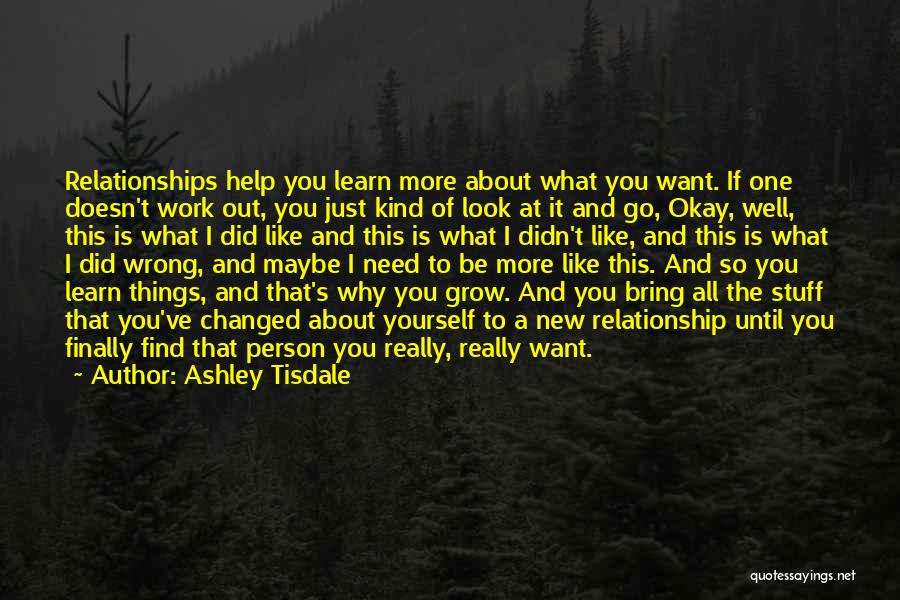 Ashley Tisdale Quotes: Relationships Help You Learn More About What You Want. If One Doesn't Work Out, You Just Kind Of Look At