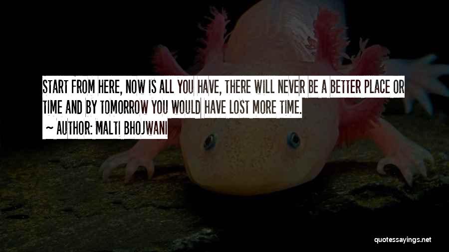 Malti Bhojwani Quotes: Start From Here, Now Is All You Have, There Will Never Be A Better Place Or Time And By Tomorrow