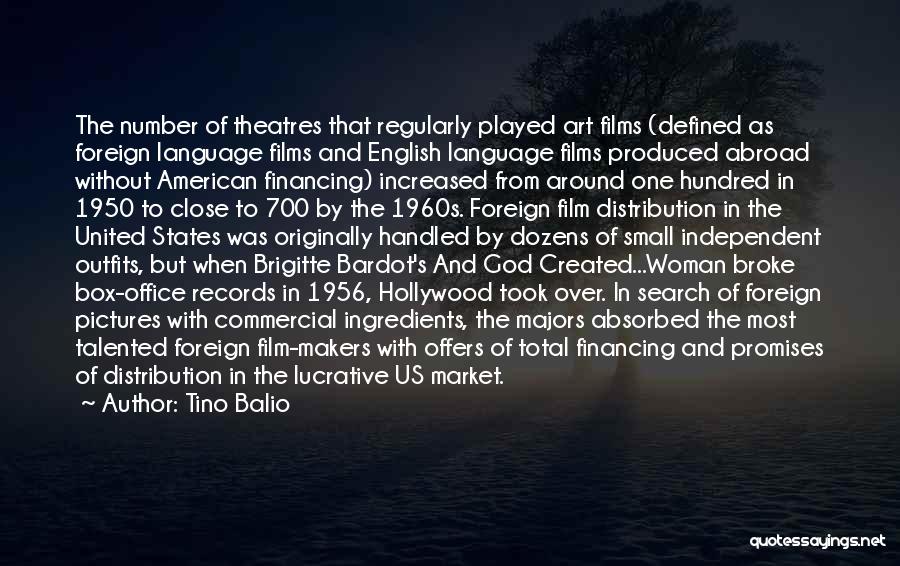 Tino Balio Quotes: The Number Of Theatres That Regularly Played Art Films (defined As Foreign Language Films And English Language Films Produced Abroad