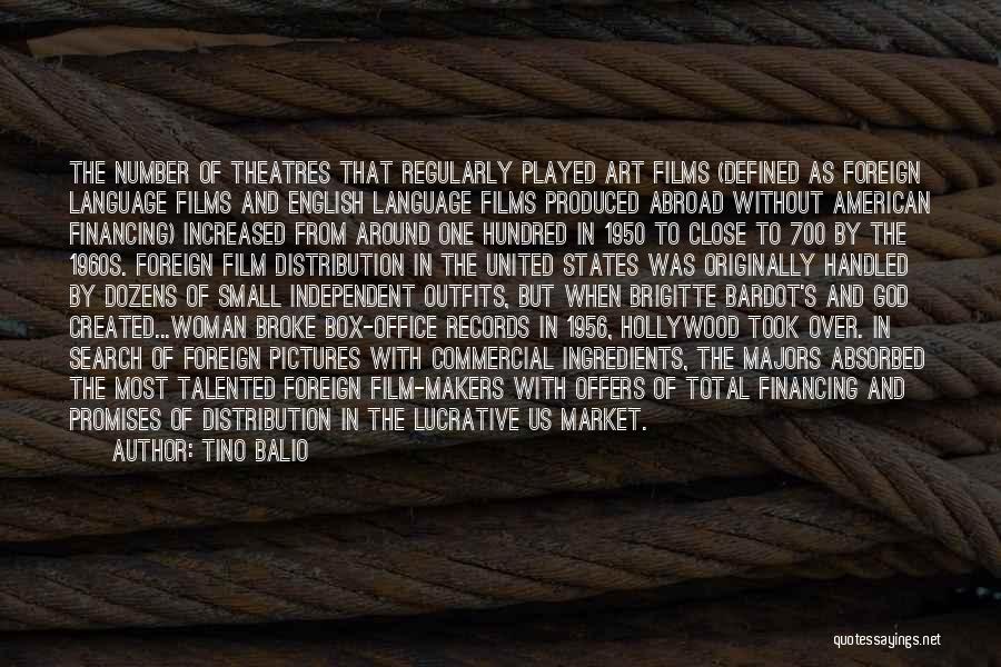 Tino Balio Quotes: The Number Of Theatres That Regularly Played Art Films (defined As Foreign Language Films And English Language Films Produced Abroad