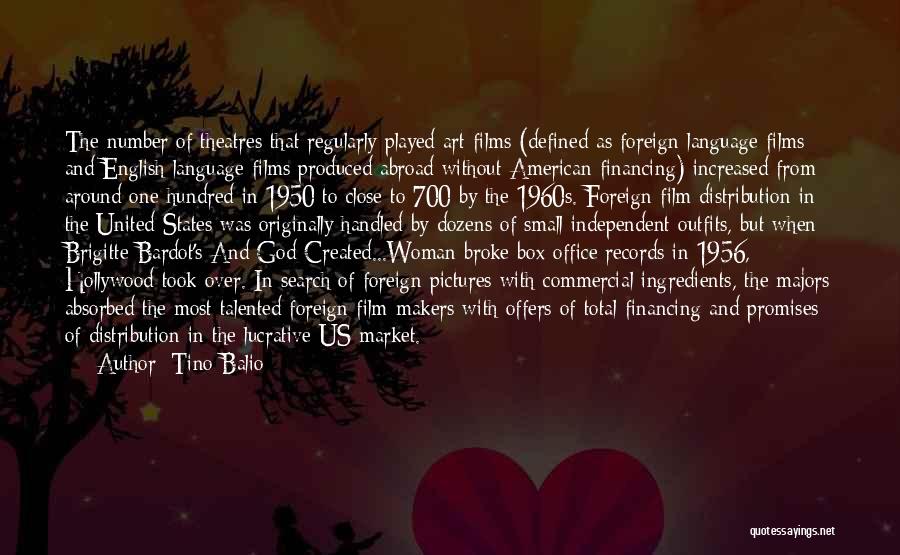 Tino Balio Quotes: The Number Of Theatres That Regularly Played Art Films (defined As Foreign Language Films And English Language Films Produced Abroad