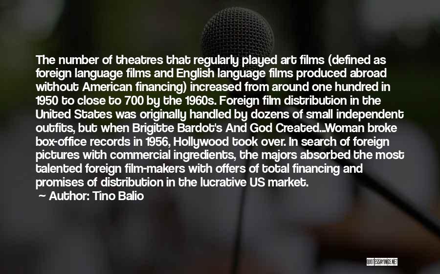 Tino Balio Quotes: The Number Of Theatres That Regularly Played Art Films (defined As Foreign Language Films And English Language Films Produced Abroad