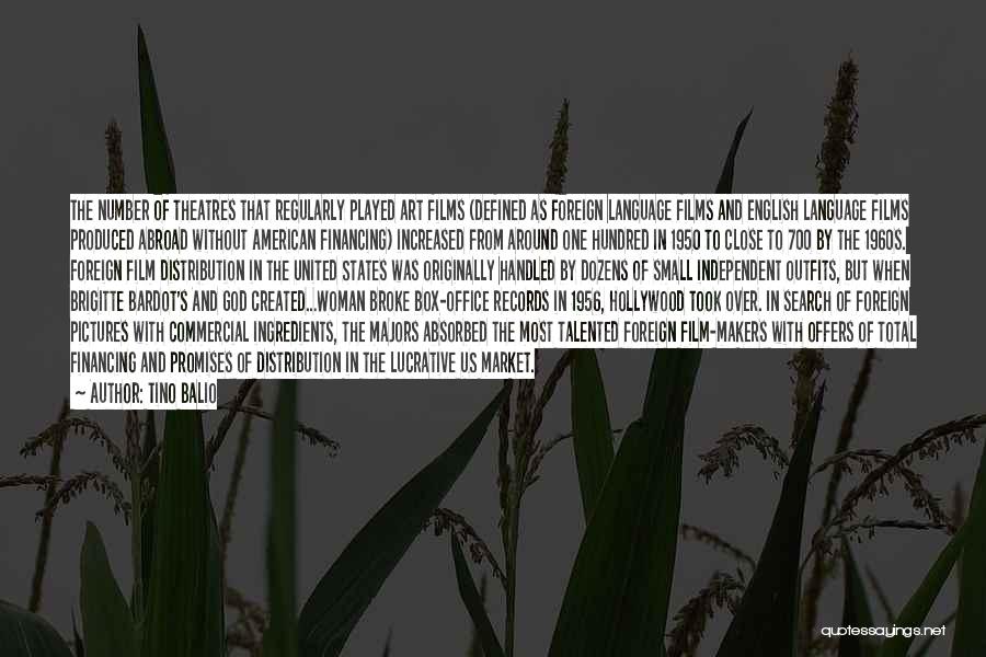 Tino Balio Quotes: The Number Of Theatres That Regularly Played Art Films (defined As Foreign Language Films And English Language Films Produced Abroad