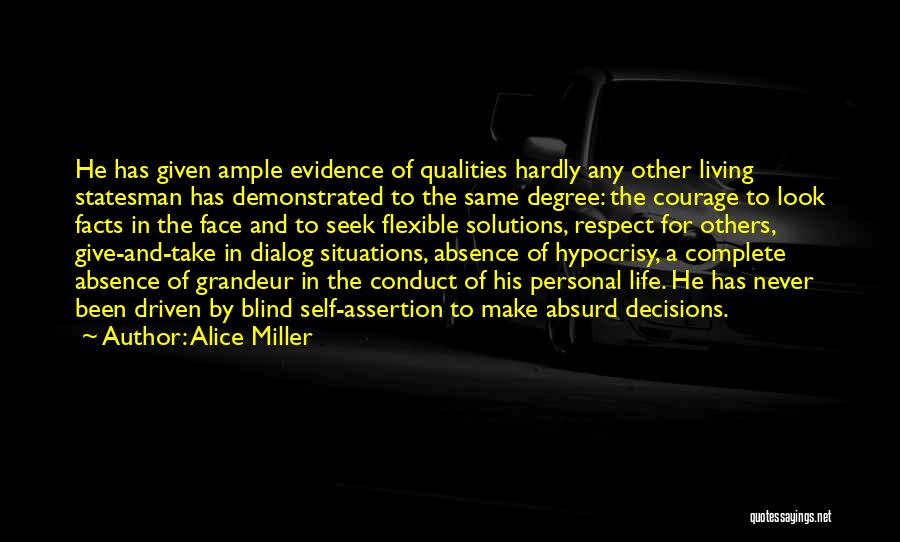 Alice Miller Quotes: He Has Given Ample Evidence Of Qualities Hardly Any Other Living Statesman Has Demonstrated To The Same Degree: The Courage