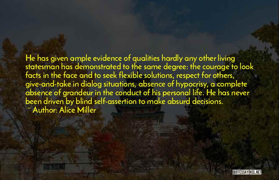 Alice Miller Quotes: He Has Given Ample Evidence Of Qualities Hardly Any Other Living Statesman Has Demonstrated To The Same Degree: The Courage