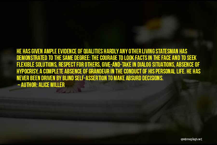 Alice Miller Quotes: He Has Given Ample Evidence Of Qualities Hardly Any Other Living Statesman Has Demonstrated To The Same Degree: The Courage