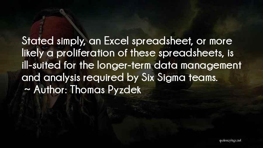 Thomas Pyzdek Quotes: Stated Simply, An Excel Spreadsheet, Or More Likely A Proliferation Of These Spreadsheets, Is Ill-suited For The Longer-term Data Management