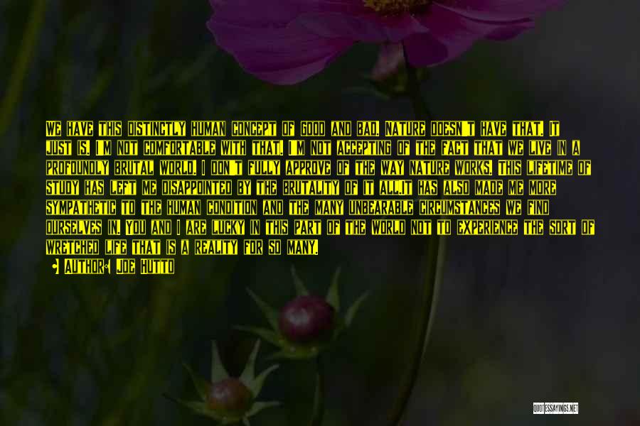 Joe Hutto Quotes: We Have This Distinctly Human Concept Of Good And Bad. Nature Doesn't Have That. It Just Is. I'm Not Comfortable