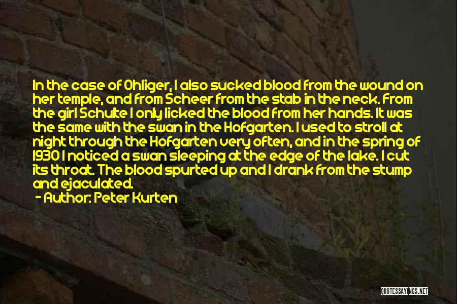 Peter Kurten Quotes: In The Case Of Ohliger, I Also Sucked Blood From The Wound On Her Temple, And From Scheer From The