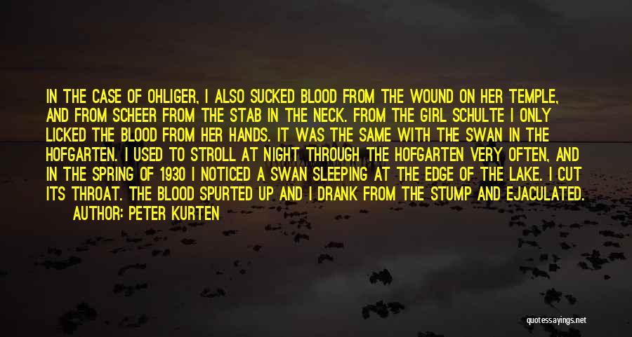 Peter Kurten Quotes: In The Case Of Ohliger, I Also Sucked Blood From The Wound On Her Temple, And From Scheer From The