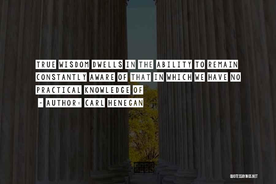 Carl Henegan Quotes: True Wisdom Dwells In The Ability To Remain Constantly Aware Of That In Which We Have No Practical Knowledge Of
