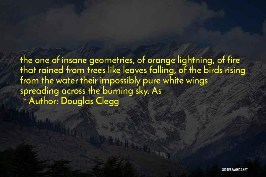 Douglas Clegg Quotes: The One Of Insane Geometries, Of Orange Lightning, Of Fire That Rained From Trees Like Leaves Falling, Of The Birds