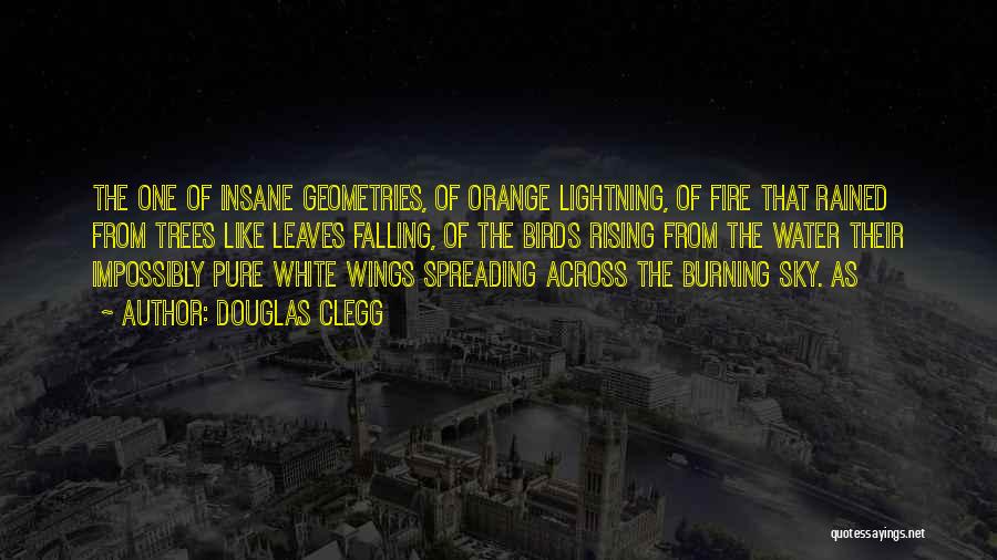 Douglas Clegg Quotes: The One Of Insane Geometries, Of Orange Lightning, Of Fire That Rained From Trees Like Leaves Falling, Of The Birds