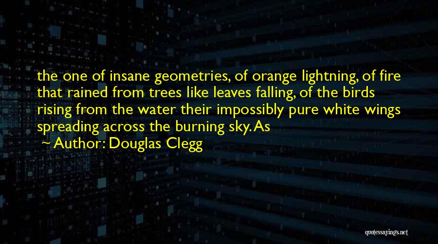 Douglas Clegg Quotes: The One Of Insane Geometries, Of Orange Lightning, Of Fire That Rained From Trees Like Leaves Falling, Of The Birds