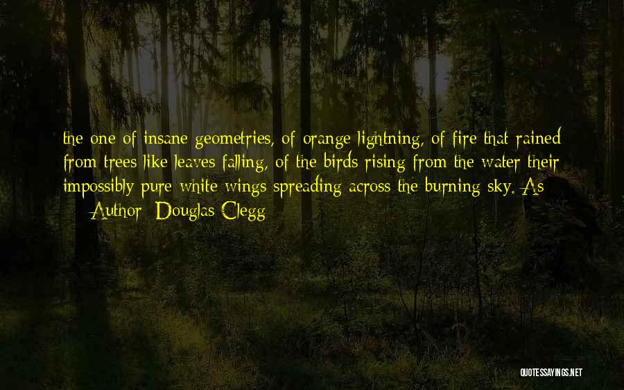 Douglas Clegg Quotes: The One Of Insane Geometries, Of Orange Lightning, Of Fire That Rained From Trees Like Leaves Falling, Of The Birds