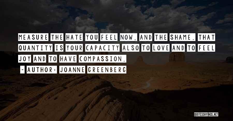 Joanne Greenberg Quotes: Measure The Hate You Feel Now, And The Shame. That Quantity Is Your Capacity Also To Love And To Feel