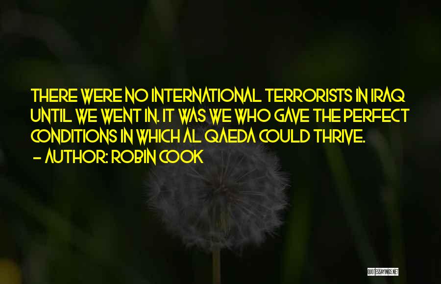 Robin Cook Quotes: There Were No International Terrorists In Iraq Until We Went In. It Was We Who Gave The Perfect Conditions In