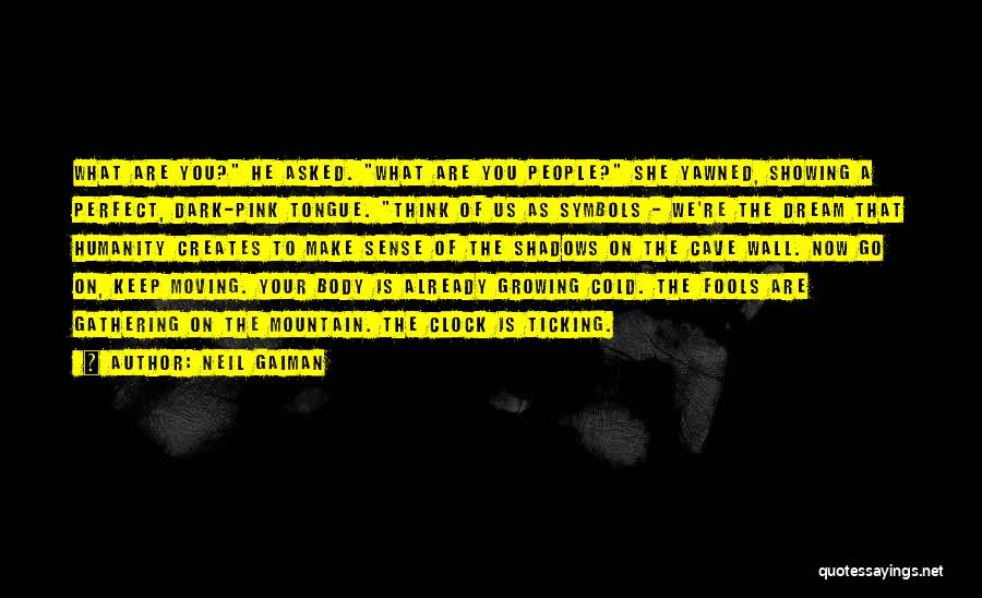 Neil Gaiman Quotes: What Are You? He Asked. What Are You People? She Yawned, Showing A Perfect, Dark-pink Tongue. Think Of Us As