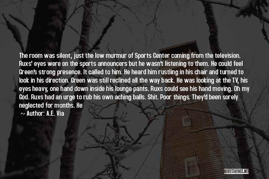 A.E. Via Quotes: The Room Was Silent, Just The Low Murmur Of Sports Center Coming From The Television. Ruxs' Eyes Were On The