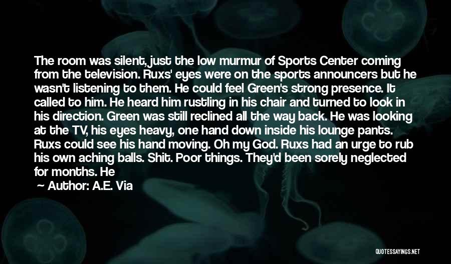 A.E. Via Quotes: The Room Was Silent, Just The Low Murmur Of Sports Center Coming From The Television. Ruxs' Eyes Were On The