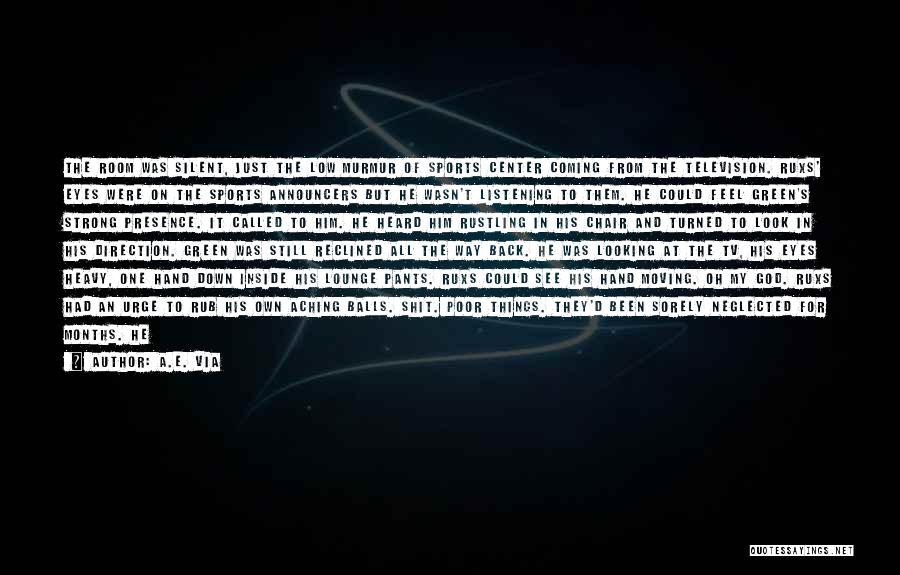 A.E. Via Quotes: The Room Was Silent, Just The Low Murmur Of Sports Center Coming From The Television. Ruxs' Eyes Were On The